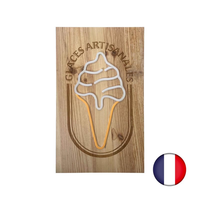 Señal de luz LED interior "HIELO" de madera con batería 9800 mAh - Fabricación francesa
