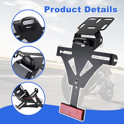LYPPUL Kennzeichenhalter Motorrad, Universal Nummernschildhalter, Einstellbarer Winkel Motorrad kennzeichenhalterung, LED-Licht Kennzeichenhalter für Meisten Gängigen Motorradmodellen