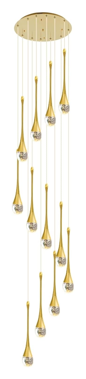 HYJAUSXB Modern Crystal Chandelier LED Dimmable Raindrop Pendant Light for High Ceiling Golden Spiral