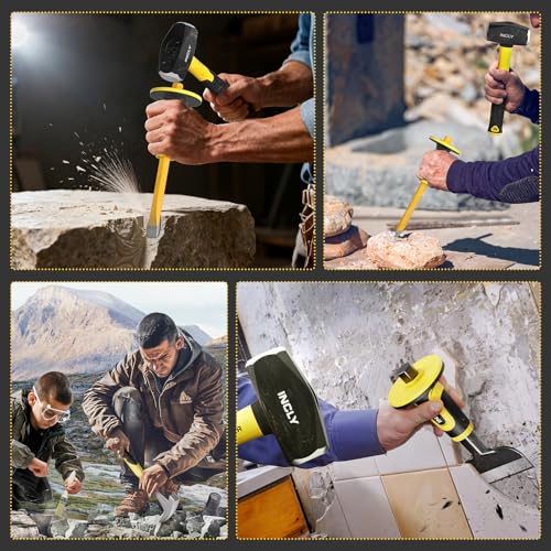 INCLY 8PCS Geology Rock Pick Equipment Kit, 3lb Sledge & 32oz Rock Hammer with 3PCS Concrete Chisel, Safety Goggles, Jewelers Loupe, Rock Hounding Equipment for Splitting, GoldMining, Stone Breaking by INCLY - Image 6