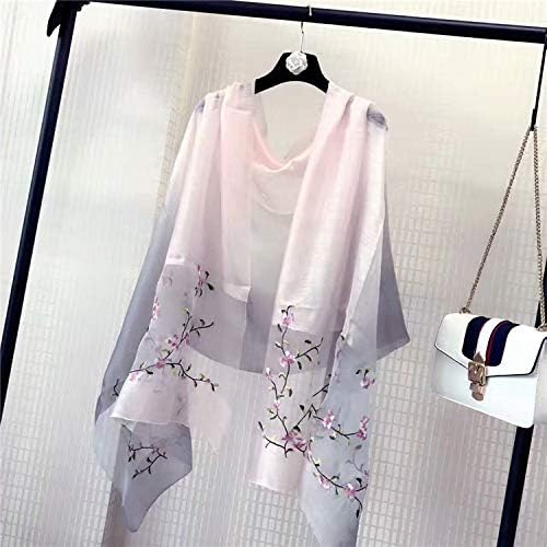 Women Silk&Wool Gradient Embroidered Scarf Headwrap Shawl - Image 3
