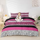 Feelyou Zebra Stripes Duvet Cover Leopard Print Bedding Set Kids Boys Girls Pink Black White Zebra Leopard Fur Comforter Cover Ultra Soft Decor Wild Animal Skin Texture Pattern Bedspread Queen Size