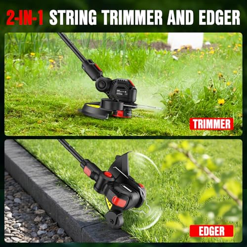 Image of EWORK 20V 12'' Weed Wacker Cordless with Auto Line Feed, 2 in 1 String Trimmer and Edger, Electric Weed Eater Includes 2 Batteries & 6 Spool Lines, Battery Powered Grass Trimmer for Garden, Lawn