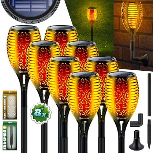 KESSER® Gartenfackel Solar 8er Set Solarleuchten 96 LEDs Flamme mit...
