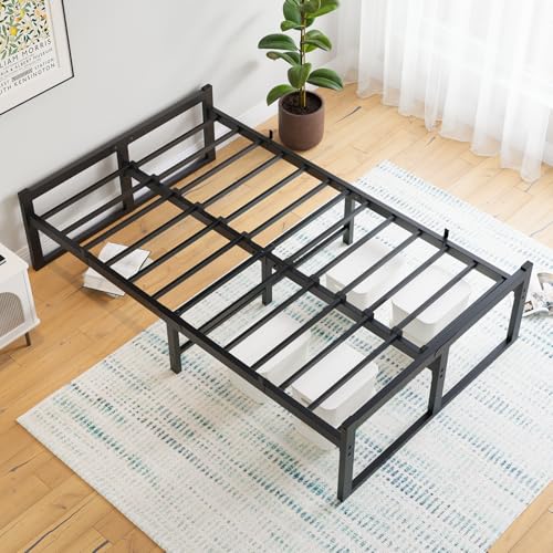 Bett120x200 cm,Bettgestell 120x200 mit Lattenrost aus Metall,Metallbett 120x200 cm mit Stauraum-32cm Hoch,Gästebett Doppelbett KeinBoxspringbett Erforderlich,Schwarz Bettrahmen – Bild 6