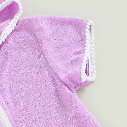 Image of Girls Swim Cover Up Kids Short Sleeve Swimsuit Coverups Terry Zip-Up Hoodies Beach Dress Ruffle Bathing Suit Wraps