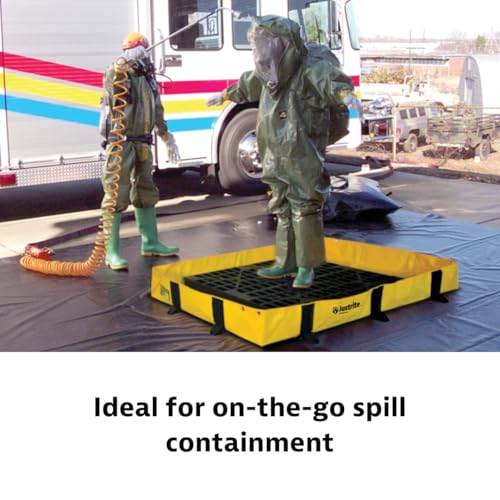 Image of Justrite Rigid-Lock QuickBerm Lite, 4' x 6' x 8 inch Folding Oil Spill Containment Berm, 119 Gallon Spill Capacity, PVC Coated Fabric, Made in The USA, Yellow, 28372