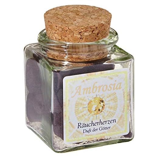 Ambrosia - Räucherherzen im Glas mit Korkverschluß - 12 Herzen à ca. 2g