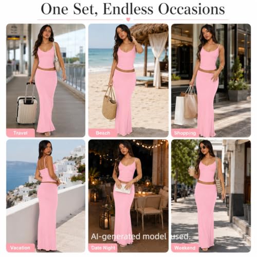 Image of Two Piece Skirt Set Women Maxi Long Skirt and Top Outfit