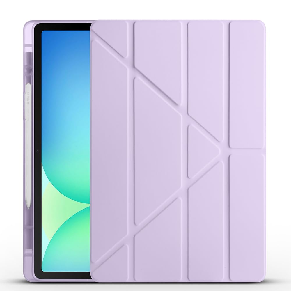 Zore Galaxy ile uyumlu Tab S10 FE Plus Kılıf Zore Tri Folding Kalem Bölmeli Standlı Kılıf Lila