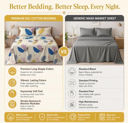 Image of BSB HOME 210 TC Cotton Feel Double Bedsheet with 2 Pillow Covers, Soft & Breathable Floral Printed Bed Sheet, Easy Care Bedding for Bedroom - 86 x 88 Inches (218 x 224 cm) (Vanilla Cream)