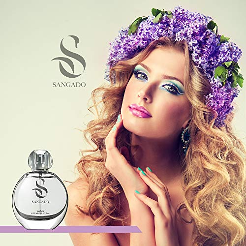 SANGADO Lila Perfume para Mujeres, Larga Duración de 8-10 horas, Olor Lujoso, Floral, Francesas Finas, Extra Concentrado (Parfum), Spray de 50 ml, Sensual, Radiante, Un Gran Regalo Para Mujeres