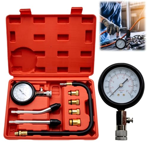 Compresión probador: kit de comprobador de compresión, medidor de compresión de gasolina, manómetro herramienta para pruebas de motocicleta, motor fuera de borda, moto de nieve, coche, gasolina y