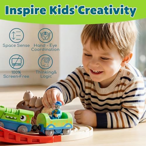 Lehoo Castle Wooden Train Set, Amusement Park Dinosaur Train Toys — view 4