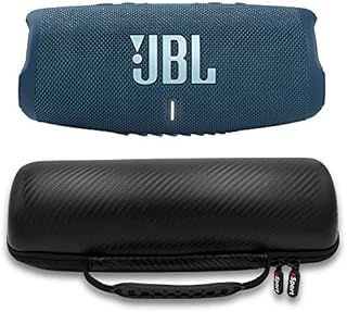 JBL Charge 5 Waterproof Portable Speaker with Built-in Powerbank and gSport Carbon Fiber Case (Blue)