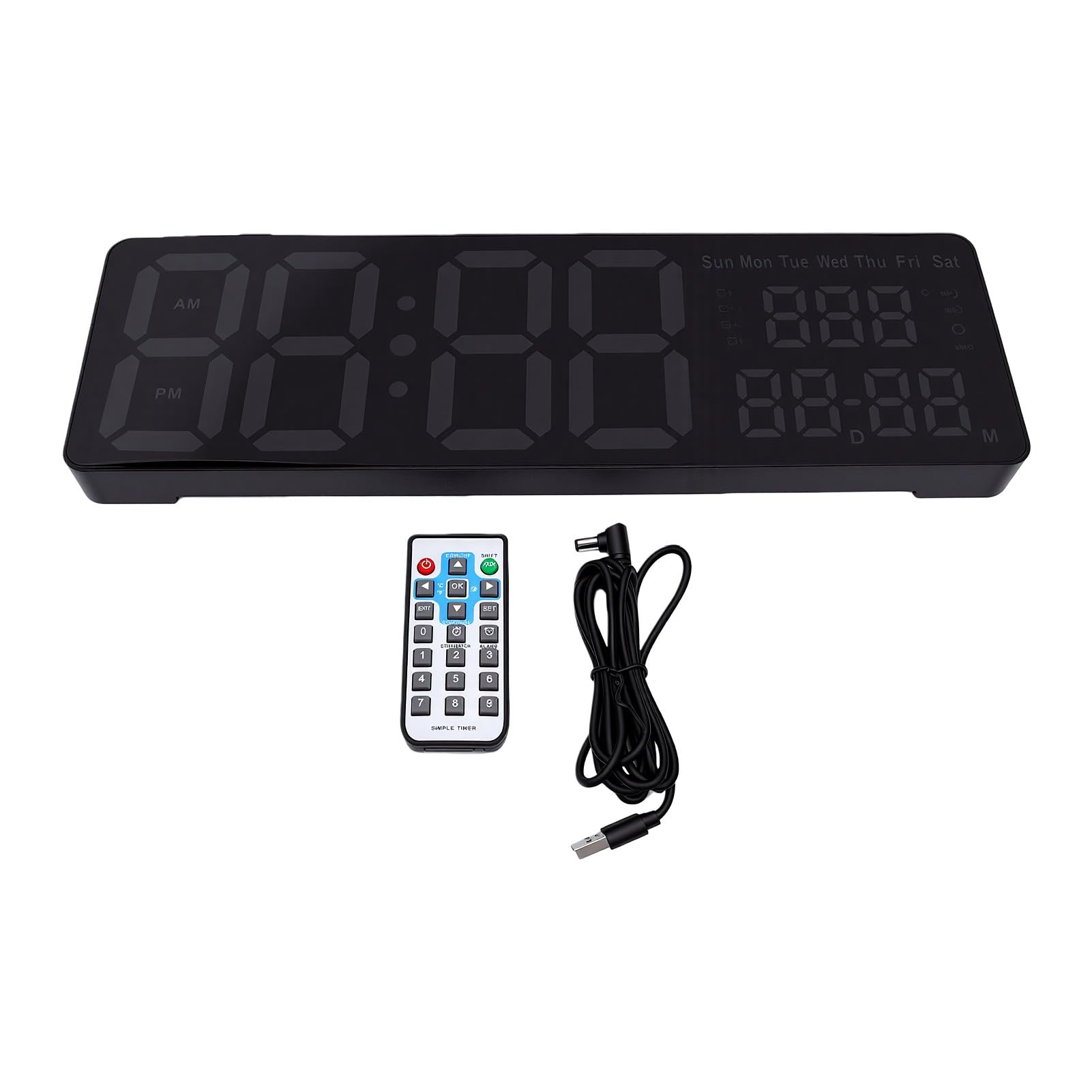 Zunate Orologio da Parete Digitale a LED con Calendario, Display della Temperatura, Backup Intelligente della Memoria, Timer 12/24 Ore, Conto Alla Rovescia, Cronometro, luminosità Regolabile,