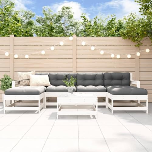 CIADAZ Juego de Muebles de jardín 7 pzas Madera Maciza de Pino Blanco, Conjunto Jardin Exterior, Muebles Jardin Exterior, Conjunto Terraza, Terraza Exterior Chill out - 3186390