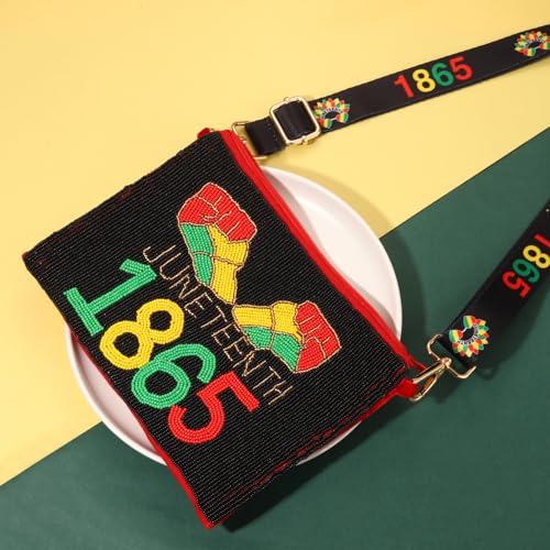 Image of Juneteenth Purse for Women Beaded Afro Freedom Crossbody Purse Shoulder Bag Black History Month African Outfit Gift