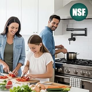 Heyalan Matte Black Pot Filler Wall Mount Folding Stretchable Kitchen Restaurant Sink Faucet Stainless Steel Potfiller with Double Joint Swing Arm Single Hole Two Handles Commercial NPT