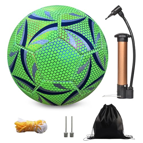 Dokeno Fútbol Que Brilla en la Oscuridad, Fútbol Reflectante Fútbol Luminoso, Balón de Fútbol Reflectante Holográfico, Balón de Fútbol Talla 5 para Entrenamiento de Fútbol de Pequeños y Grandes
