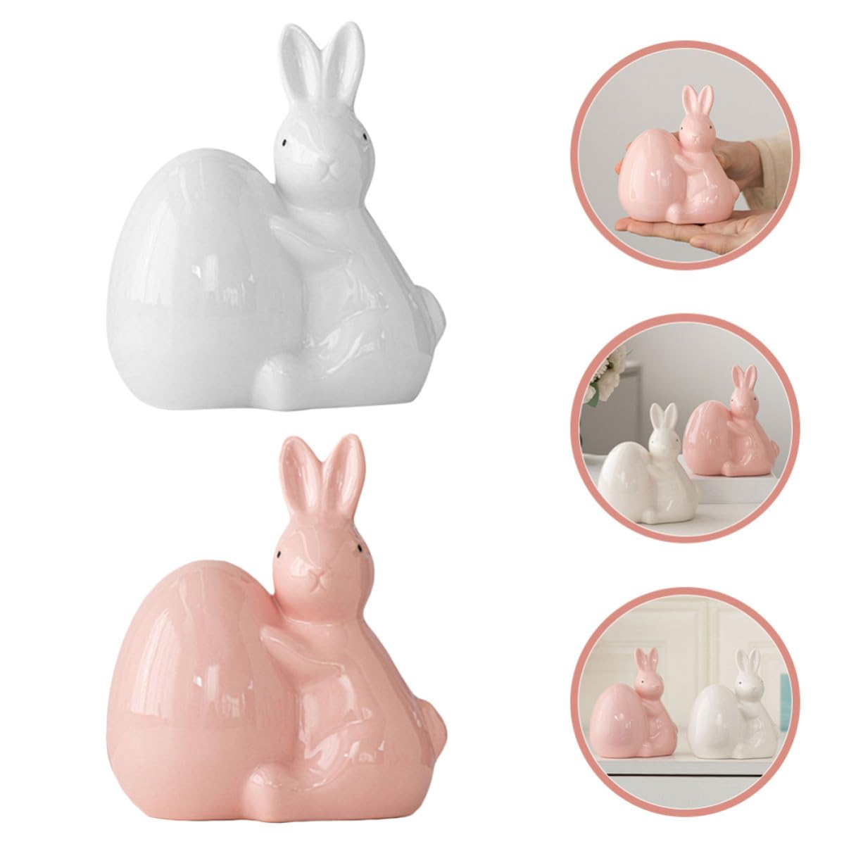 TOYANDONA 2 Pezzi Statua di Coniglio Pasquale in Ceramica Uovo Decorativo, Ornamento da Tavolo Primaverile per Decorazioni di Pasqua e Arredamento Domestico Elegante