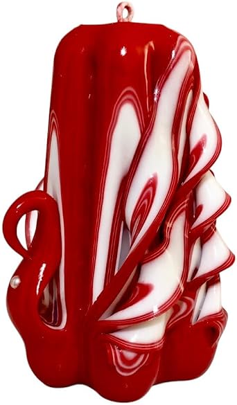 Handmade Decorative Christmas Candle Gift-Red & White Carved Candle Swan 5- Exellent Unique Present Oscar Candles