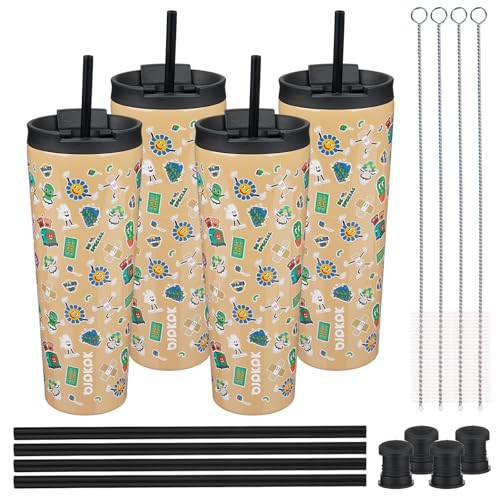 BJPKPK 4 Pack 26oz Insulated Tumbler with Lid & Straw, Stainless Steel