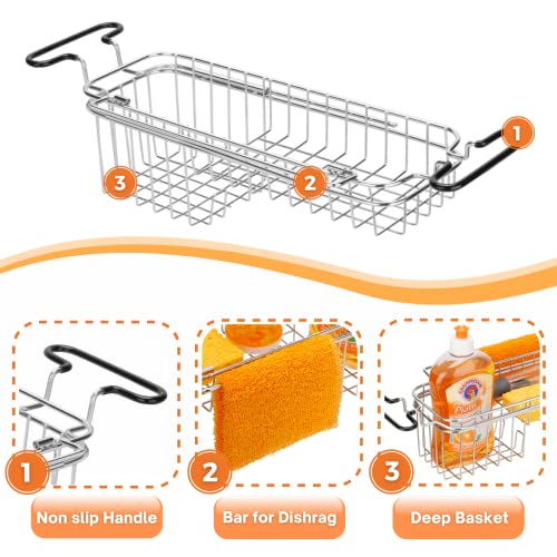 Kefanta Sink Caddy, Sponge Holder For Kitchen Sink, Telescopic Sink Storage Rack, Stainless Steel Expandable Sink Organizer, Sink Utility Rack, Farmhouse Sink Accessories (14.5''-20'') #TOP5