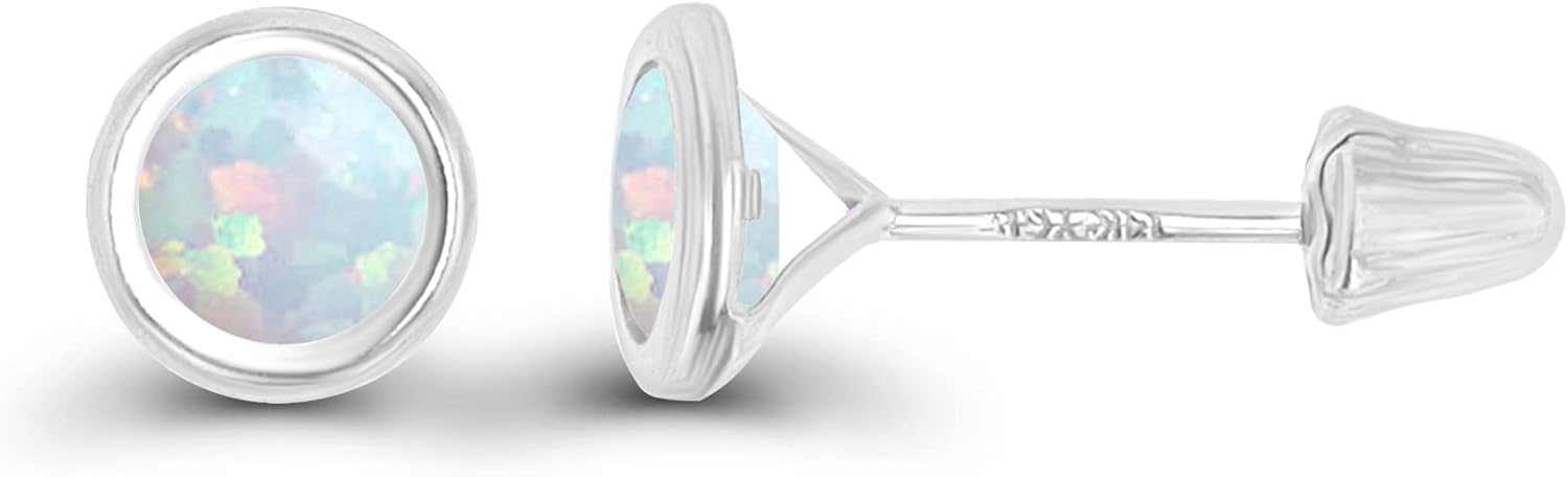 Solid 14K Gold Hypoallergenic 4mm Round Solitaire Genuine Birthstone Bezel Screw Back Stud Earrings