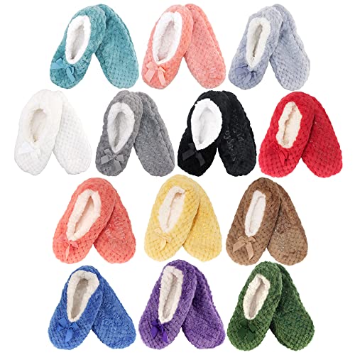 Bamboomn Adult Super Soft Warm Cozy Fuzzy Soft Touch Slippers Non-Slip Lined Socks, Black, Large 1 Pair #TOP5