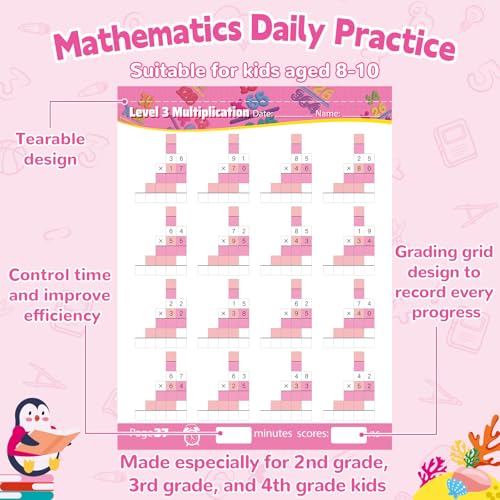 Image of Single&Double Digit Multiplication Math Problem Workbook for 2nd Grade 3rd Grade 4th, Multiplication Practice Worksheets One Page A Day Math for Ages 7-10, Math Repetition Exercise Daily, 56 Pages