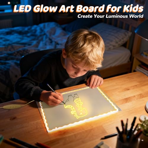 Ammonite LED Zeichenbrett, Leuchtendes Zeichenbrett für Kinder mit Fernbedienung, 30x21cm Abwischbare Acryl Schreibtafel Kinder, Dimmbares und mehrere Farben, für Maltafel, Memo,Wanddekoration