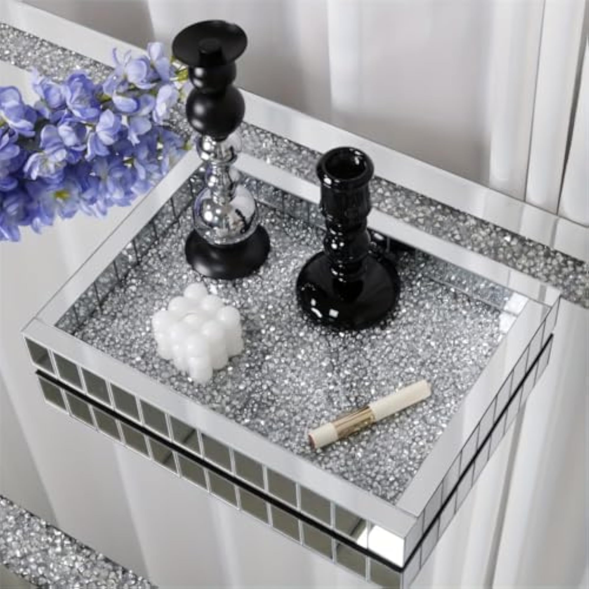 Luxury Crystal Crush Mirrored Serving Tray