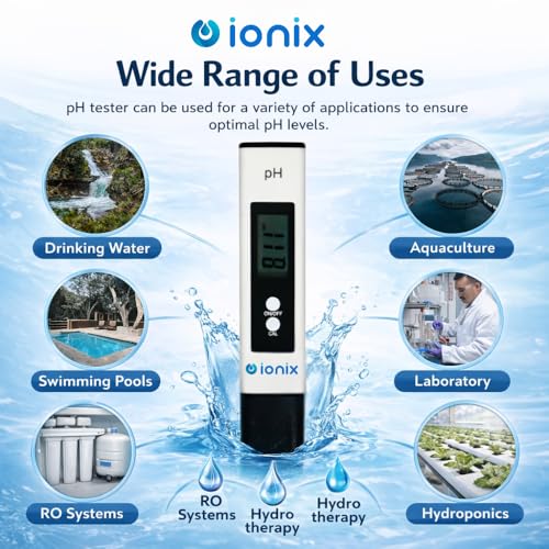 Image of IONIX PH Meter for Water Testing, PH Meter with 6 Buffers Packets of 250 ml each, PH Tester for Water with Auto Calibration Mode, Automatic Temperature Compensation & Big Backlit LCD with Carry Box
