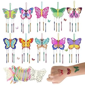 8 PCS Butterflies Wind Chime Crafts, Make Your Own Butterflies WindChime, Birthday Decoration Wood Painting Craft with Hanging, Birthday Gifts for Girls Boys