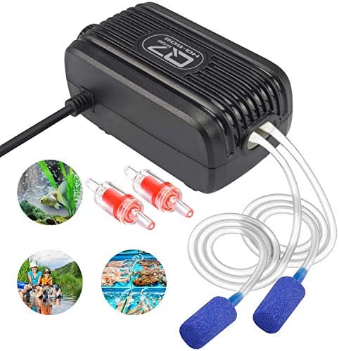 Aquarium Air Pump, Rifny 3W Adjustable Fish Tank Oxygen Air Pump Kit with Dual Outlet Air Valve Air Stones Silicone Tube Check Valves, 2 * 2500 ML/Min Air Flow Capacity for 1-80 Galon Fish Tank