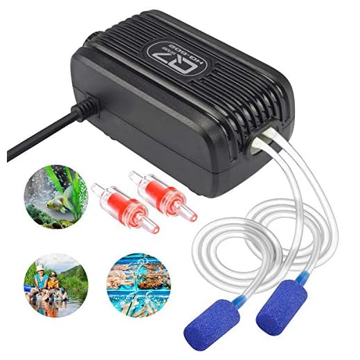 Aquarium Air Pump, Rifny 3W Adjustable Fish Tank Oxygen Air Pump Kit with Dual Outlet Air Valve Air Stones Silicone Tube Check Valves, 2 * 2500 ML/Min Air Flow Capacity for 1-80 Galon Fish Tank