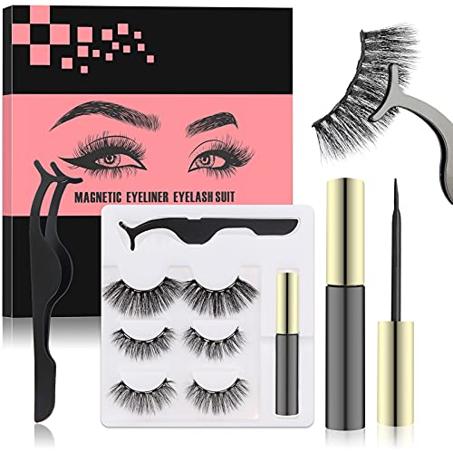 Magnetic Eyelashes with Eyeliner Kit, 6D 3 Pairs Magnetic Lashes Reusable Natural Look Eyelashes, Magnetic Eyelash (3 pairs)