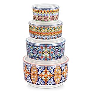 vancasso Mixing Bowls with Lids Set of 4 Ceramic Nesting Bowls Serving Bowl for Food Storage Microwave and Dishwasher Safe 60362010 OZ Series SIMI