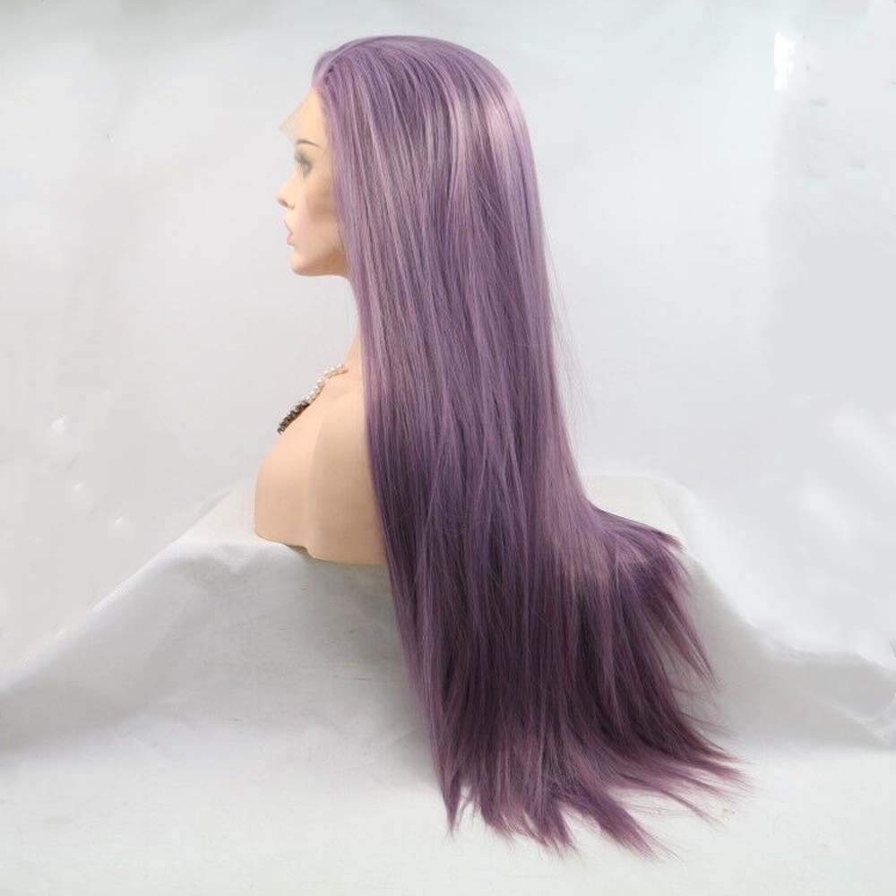 Mixed Purple Wig Long Silky Straight Wigs For Women Hair Synthetic Lace Front Wigs Heat Resistant Fiber Long Hair Wig Cosplay Part