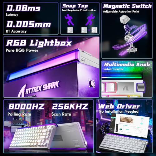 Image of ATTACK SHARK R85HE Wired 75% Hall Effect Rapid Trigger Mechanical RGB Gaming Keyboard with 8K Polling,0.005mm RT Accuracy,0.08MS Latency,Magnetic Switch,5Layer Sound Damped,Driver for PC(WhiteContour)