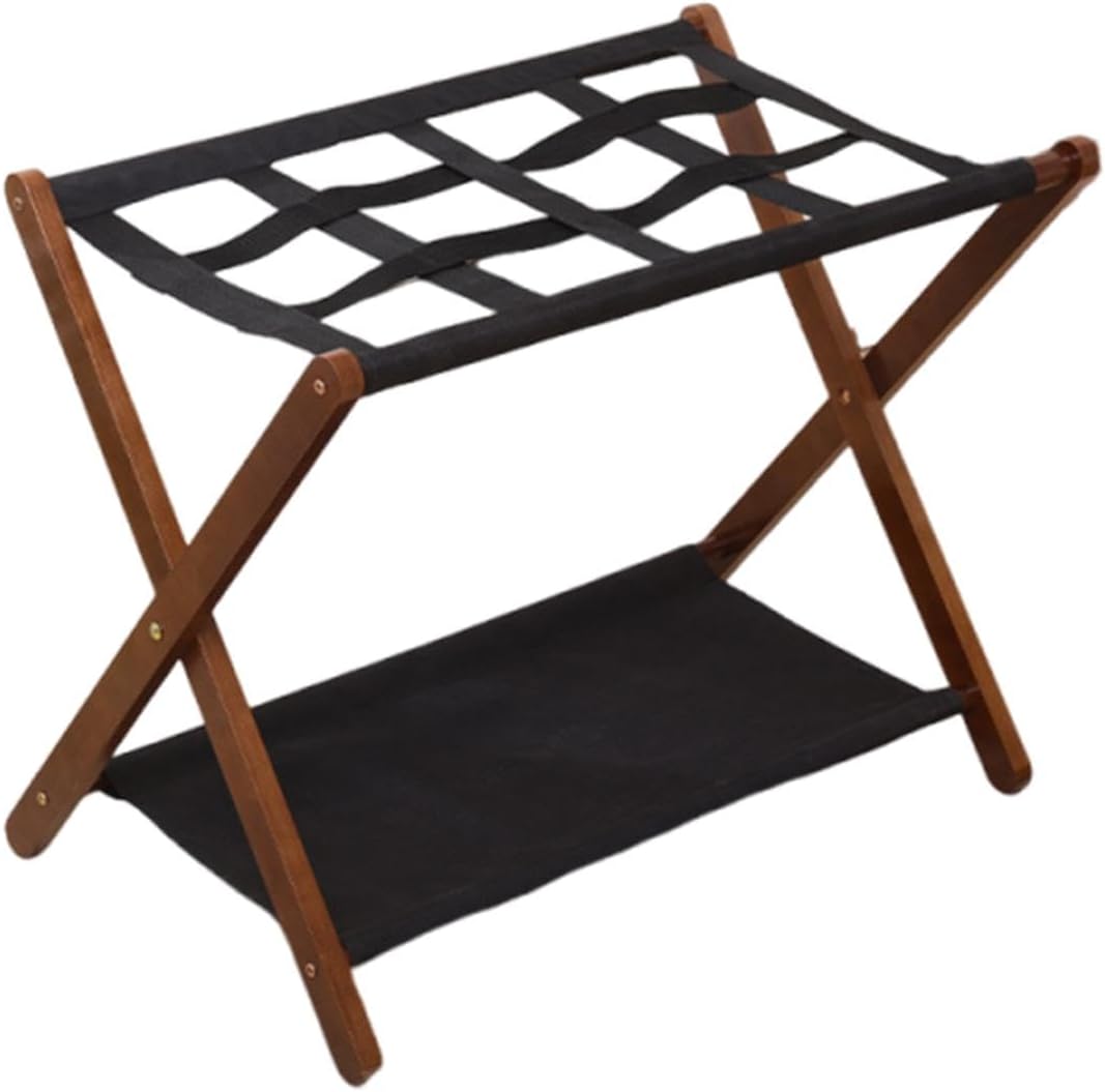 Luggage Rack Folding Suitcase Stand with Storage Shelf Bamboo Organizer Two Saving Holder for Guest Room Bedroom Home, Wood Color