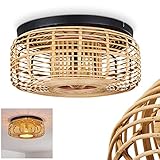 Deckenleuchte Mongolei, runde Vintage Deckenleuchte aus Rattan/Kunststoff in Braun/Schwarz, 1-flammig, Schirm Ø 44 cm, 1 x E27 max. 40 Watt, Leuchte im Retro Design, LED geeignet