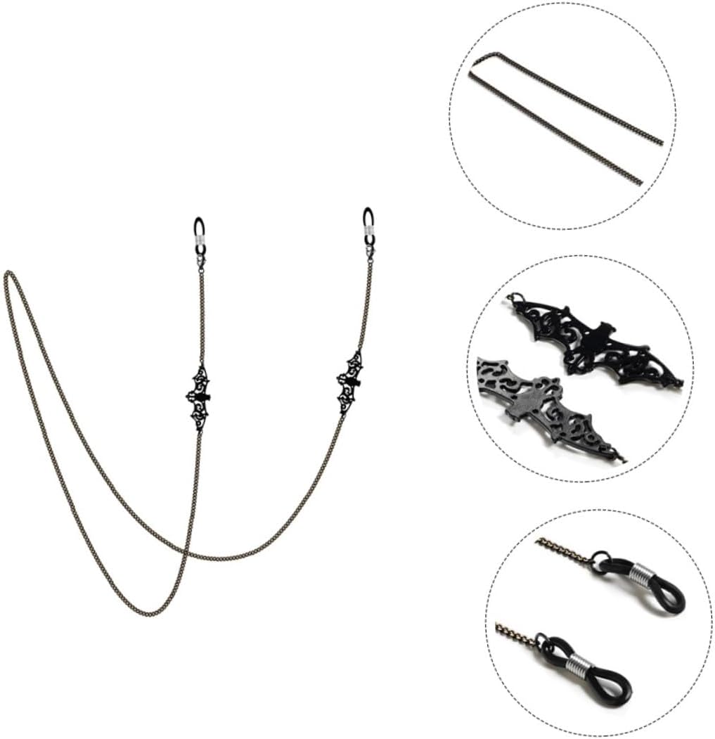 Anti-slip Black Glasses Chain with Hollow Bat Pendant, Metal Eyeglass and Face Mask Lanyard for Women and Men, Practical Sunglasses Cord for Outdoor and Daily Use