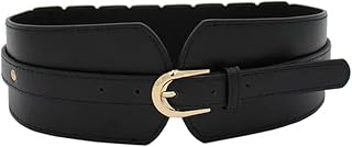 TOPPROSPER Women Fashion PU Wide Waist Elastic Belts with Metal Buckle Design Vintage Belts for Dress (Black)(23-33 inches) Price In India