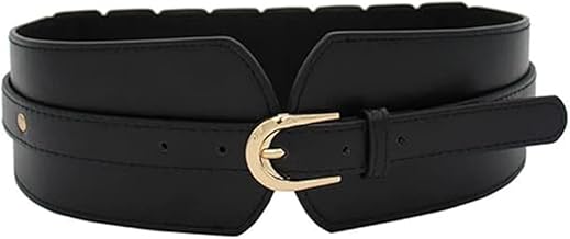 Women Fashion PU Wide Waist Elastic Belts with Metal Buckle Design Vintage Belts for Dress (Black)(23-33 inches)