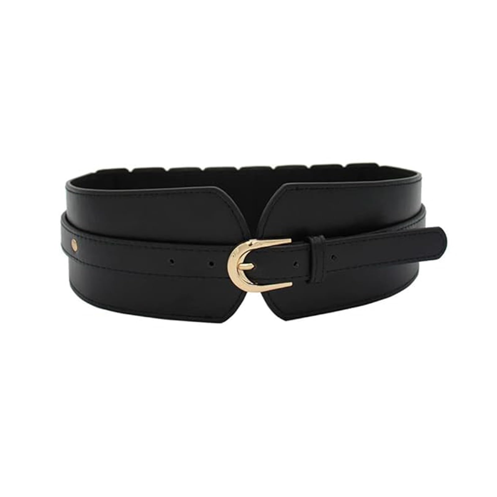 Women Wide Waist Elastic Belts with Metal Buckle Design Vintage Belts for Dress (Black)