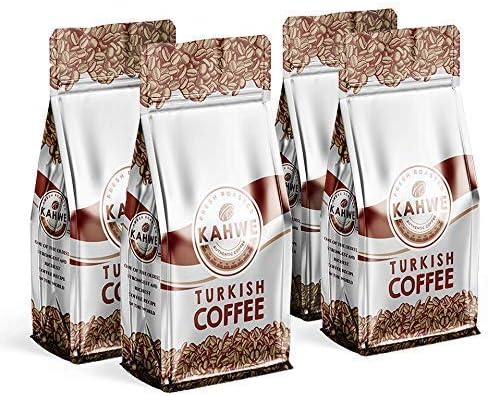 Kahwe - Freshest Turkish Coffee Made in the United States - Ground - Medium Roast Turkish Coffee - 8 Ounce (227g) - Pack of 4