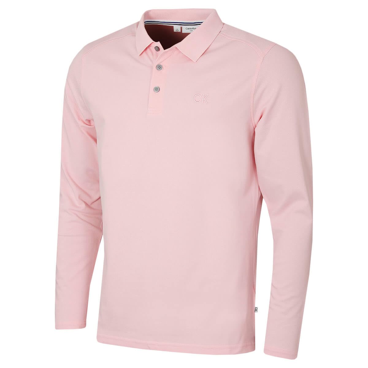 Calvin Klein Men's Baby Pink Long Sleeve Stretch Polo Shirt - M