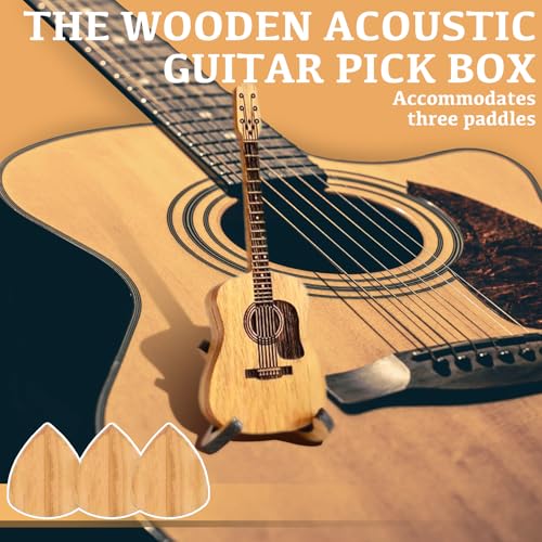 LFCFBH Wooden Acoustic Guitar Pick Box, Guitar Pick Holder with 3 Guitar Picks for Guitar Players Lovers, Brown - Image 4
